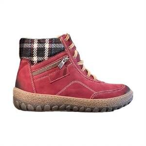 NEW V-ITALIA women's kiki mid leather boot in red/plaid